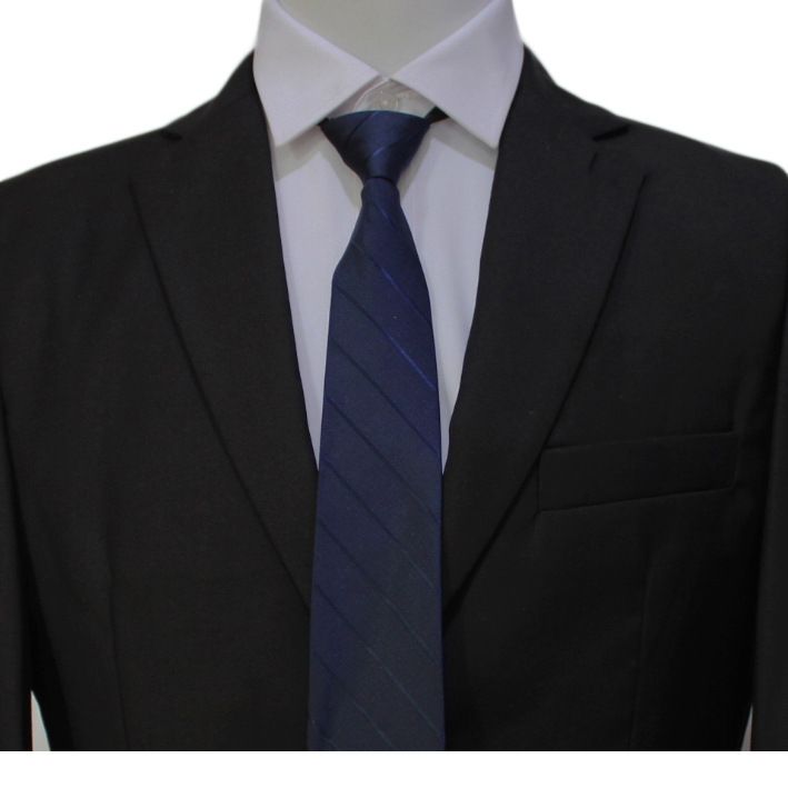 Cravatta da uomo, elegante, da donna, da sposo, da matrimonio, a righe sottili, blu e nera, senza cerniera, 8 cm_voghion.com