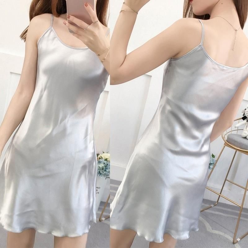 Ropa de mujer Lencería sexy Camisón de seda de verano con tirantes Falda con dobladillo de loto_voghion.com