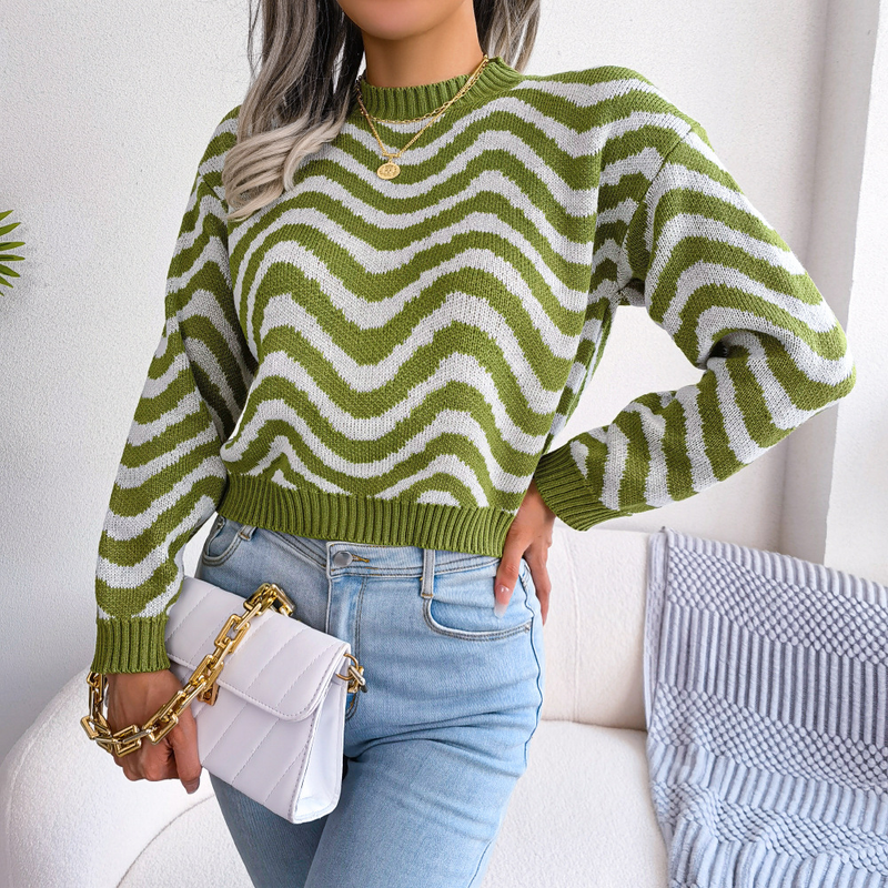 Abbigliamento femminile Vero e proprio colpo di autunno e inverno street style maglione lavorato a maglia a maniche lunghe a righe a contrasto di colore stazione indipendente abbigliamento femminile_voghion.com