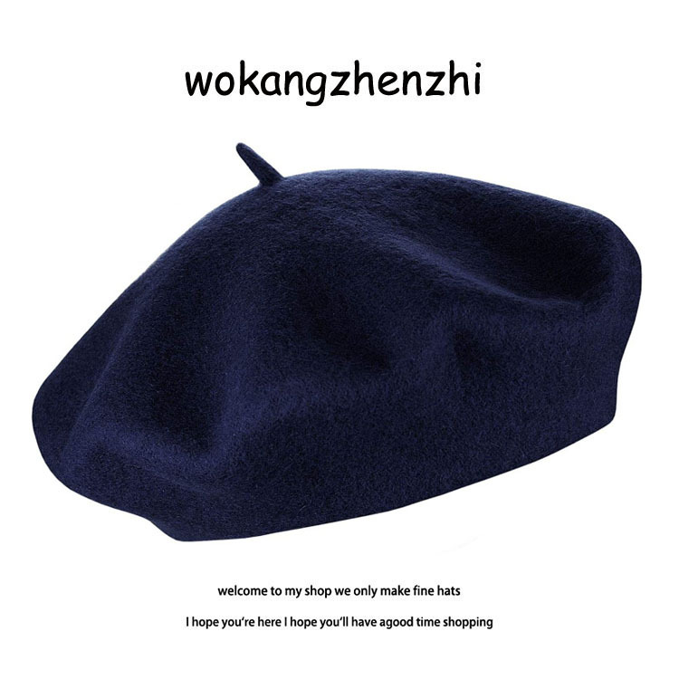 Wełniany beret damski Ishihara Satomi beret w tym samym stylu jesienno-zimowy wełniany beret retro niebieska czapka malarza_voghion.com