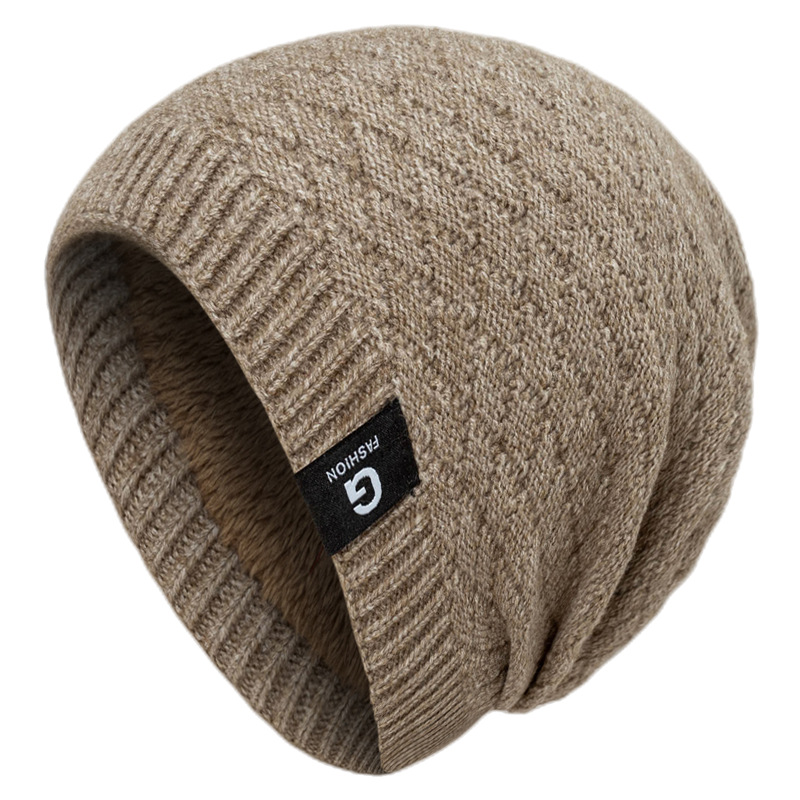 New checkered knitted with plush insulation in winter, elastic and cold resistant pullover, wool hat for men_voghion.com