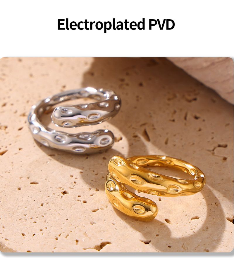 Anel cárstico com padrão de martelo vintage, estilo vento, design aberto, anel de aço inoxidável, maré_voghion.com