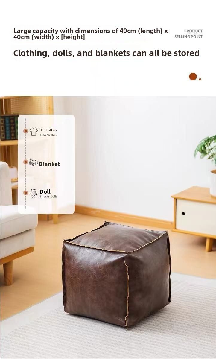 Leat Ottoman-Abdeckung für unbenutzte alte Kleidung, Aufbewahrungstasche, niedriger Hocker, Wohnzimmer-Pouf, Erkerfenster, faules Sofa für drei Personen_voghion.com