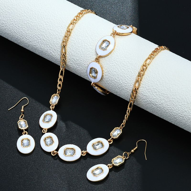 Ensemble de bijoux tendance en métal polygonal texturé pour femme, boucles d'oreilles, collier et bracelet_voghion.com