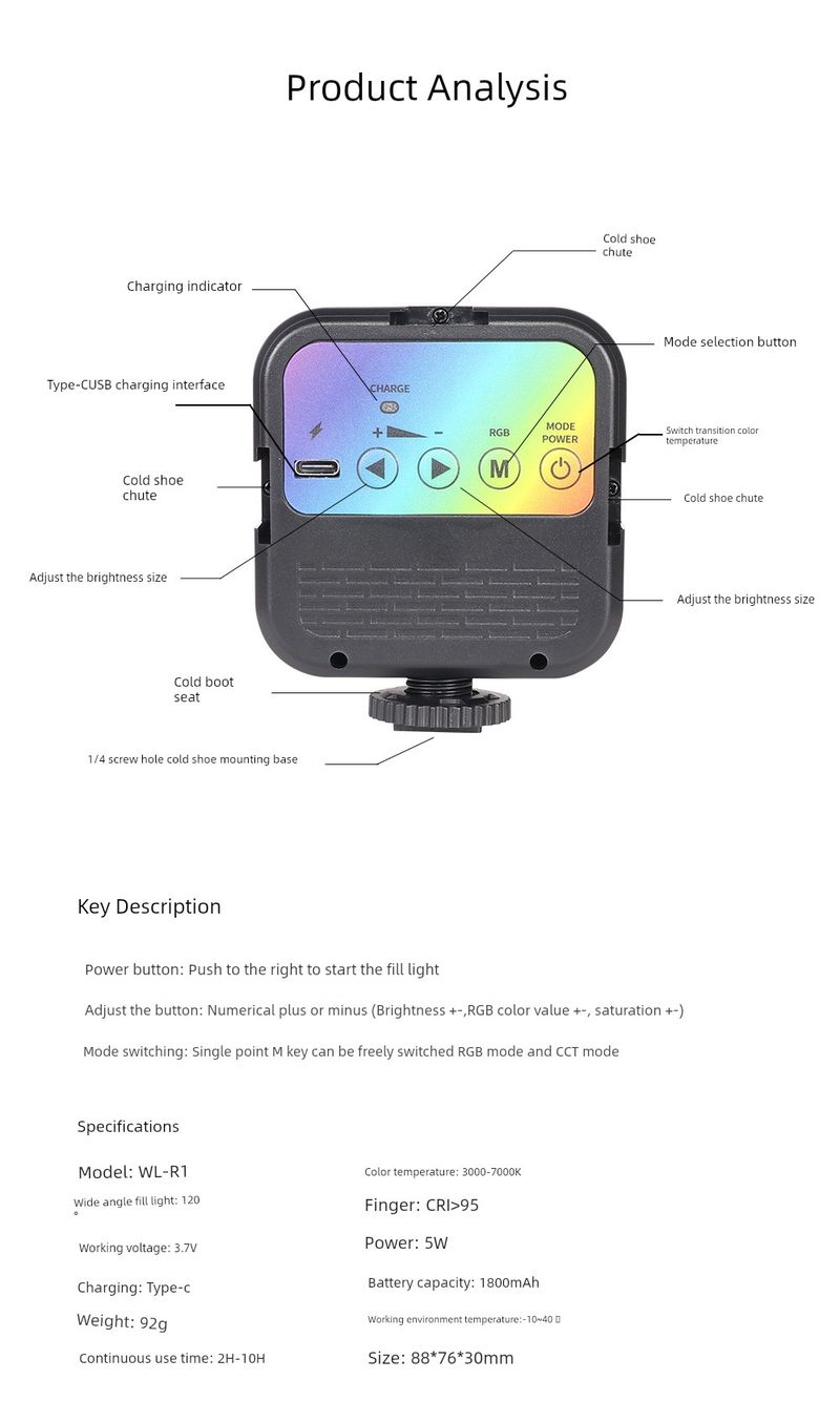 Mobile Phone Selfie Fill RGB Portable SLR Camera Photo Shooting Video Beauty Led Tofu Pocket Light_voghion.com