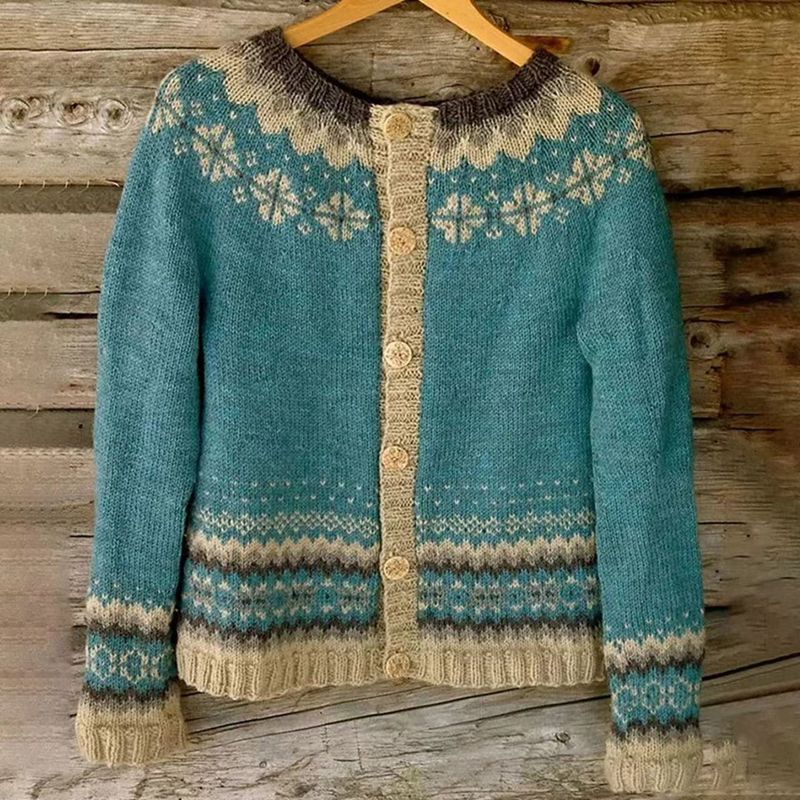 Cardigan etnico in maglia jacquard | Maglione pullover boho (S-5XL, oltre 30 colori)_voghion.com
