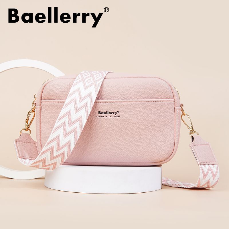 New Women's Baellerry Solid Color Large Capacity Zipper Shoulder Crossbody Women PU Small Square Bag_voghion.com