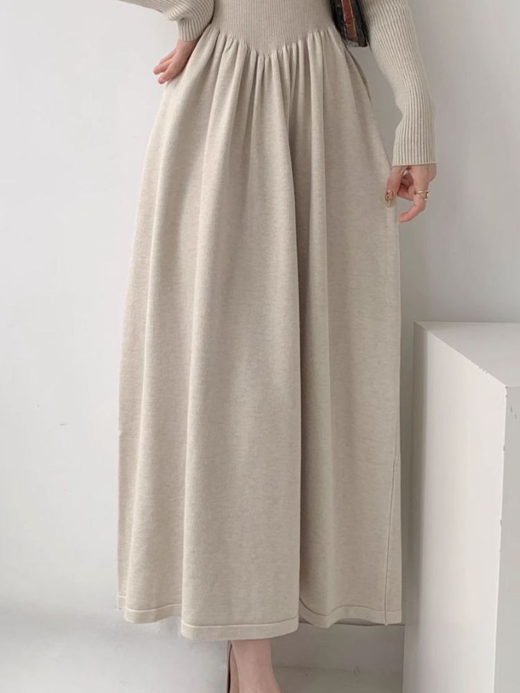 K Hochwertiges Pulloverkleid für Damen, neuer Stil mit Mantel, Basis mit langem Rock, weitem Rock und Taillenbesatz. Keine Halskette und Tasche._voghion.com