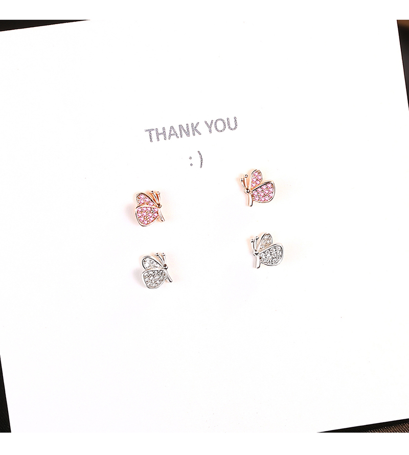 Orecchini a lobo con piercing in argento sterling color oro rosa con farfalla volante Festa per ragazze carine_voghion.com