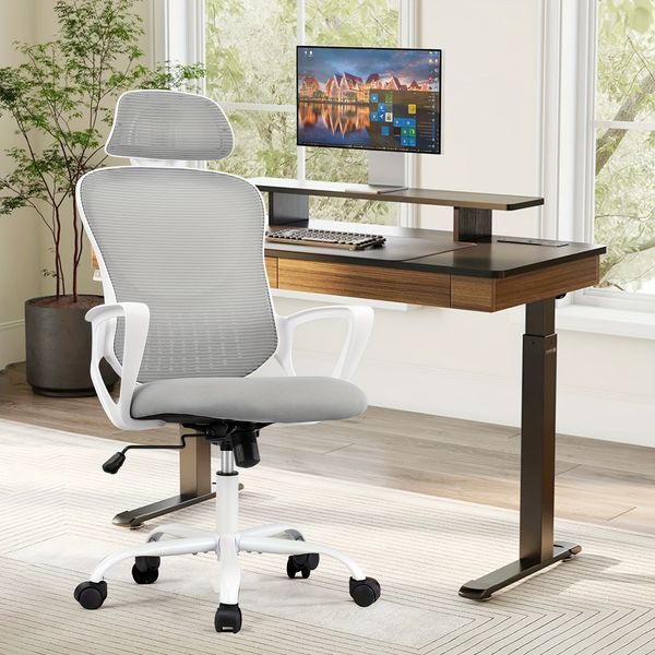 Mesh Ergonomic Office Computer Desk Chair Flip-up Arms Adjustable Headrests Comfortable Lumbar Support For Home Office_voghion.com