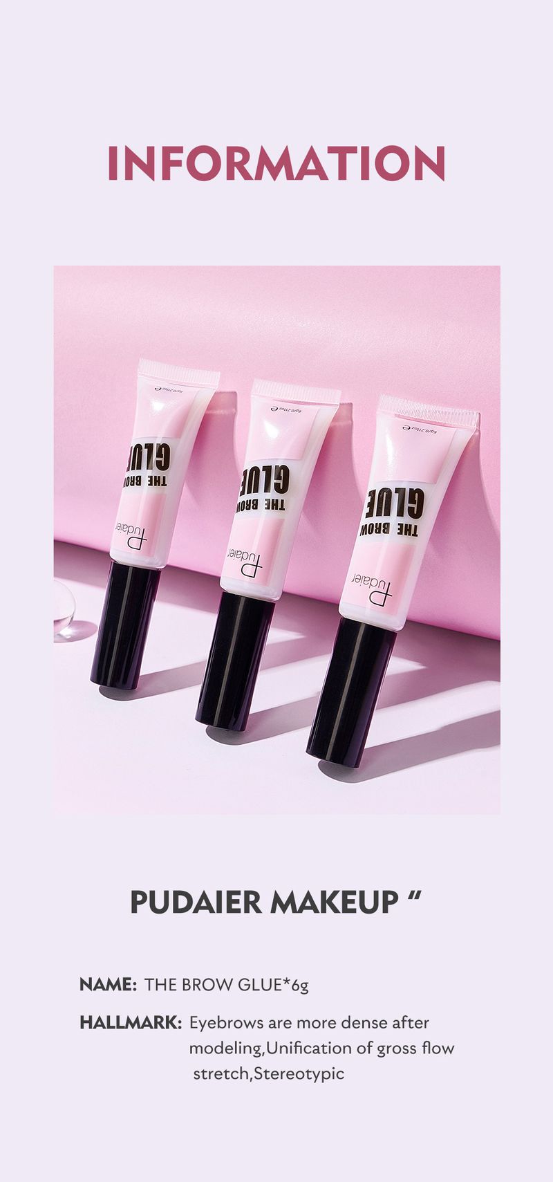 Ūdensizturīga, ilgstoša uzacu želeja Pudaier Staying Put Brow Liquid, neizsmērējas, ātri žūstoša skropstu tuša uzacīm_voghion.com