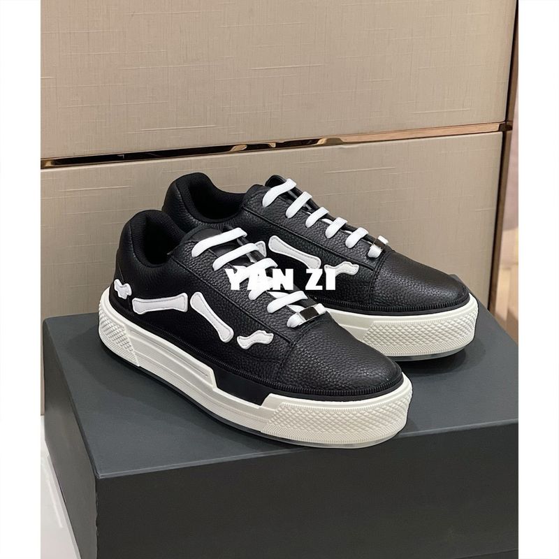 24Ss nuova suola spessa tavola casual con lacci testa tonda in vera pelle versatile piccole scarpe bianche AM Bone da uomo_voghion.com