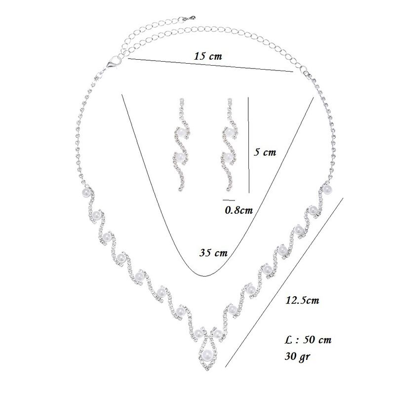 Set di gioielli da sposa per donna - Collana e orecchini in argento sterling con perle e diamanti (completo di gioielli da sposa)_voghion.com