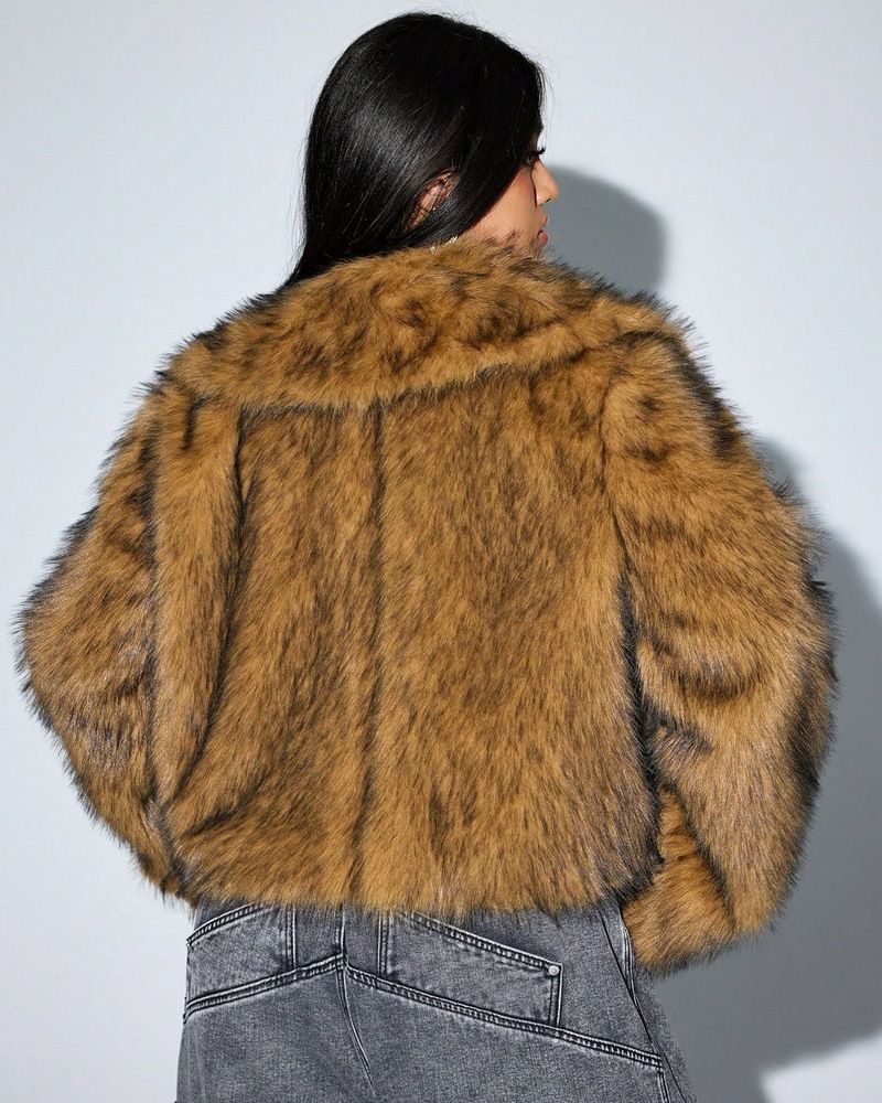 Women’s Faux Fox Fur Jacket – Trendy Winter Coat With Ombre Effect (S-XXL, Black/Tan/White, Plush Collar, Thickened Warmth,Machine Washable)_voghion.com