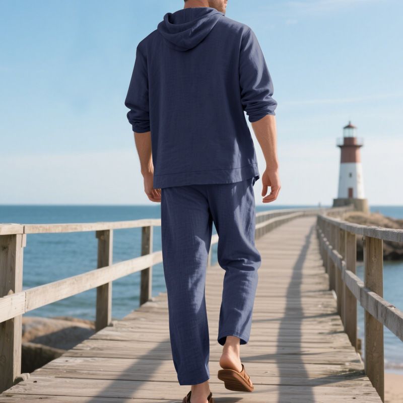 Men's Linen Hooded Shirt & Pants Set - Breathable Beachwear For Spring & Summer Fashion Trends Hot-selling_voghion.com