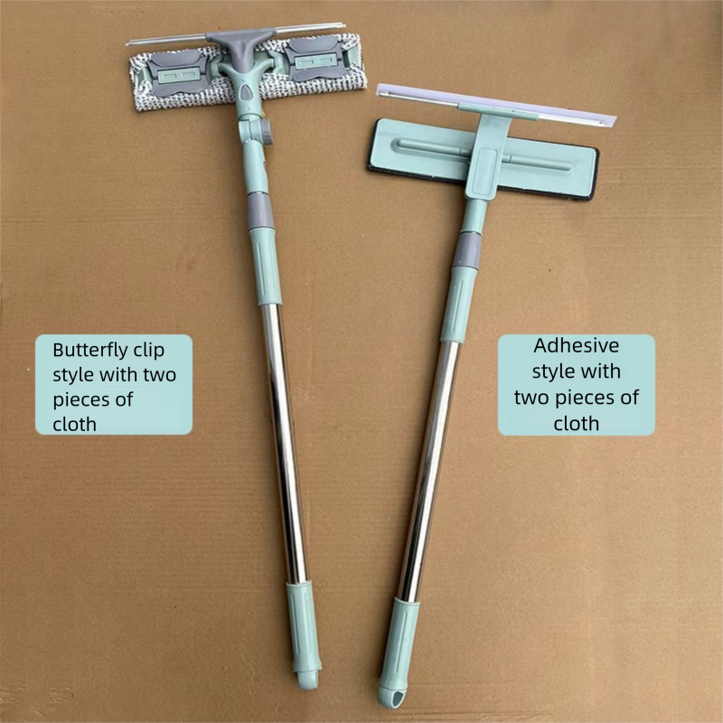 Household Window Silicone Double-Sided Cleaner Glass Telescopic Rod Floor Water Pusher Scraper Cleaning Tool_voghion.com