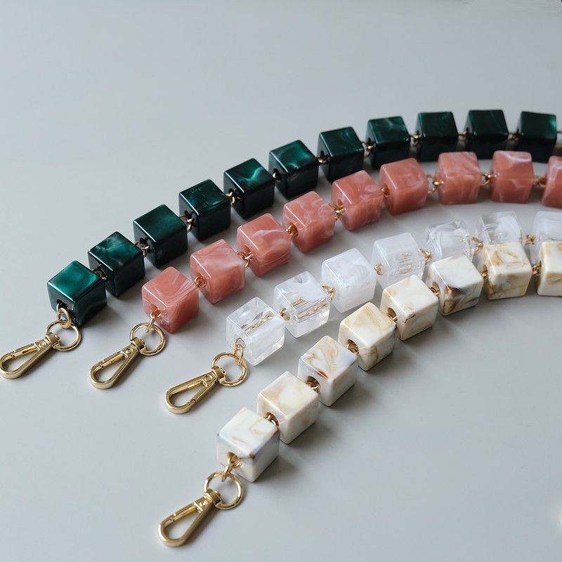 Fashion Vintage Handmade Color-Block Square Resin Bag Handheld Acrylic Bead Chain_voghion.com