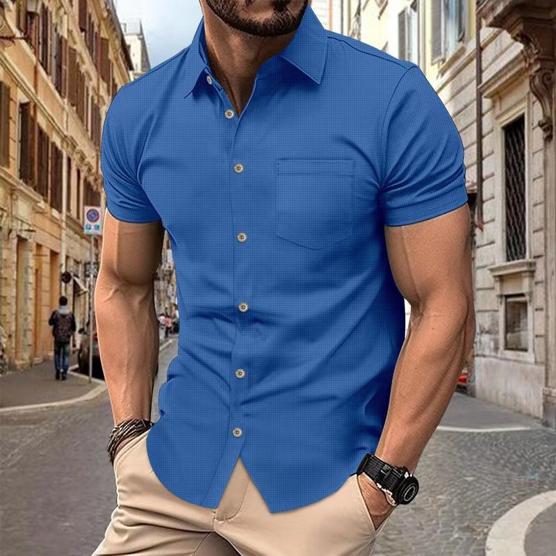 Cotton Linen Hot Sale Men's Short-Sleeved Shirts Summer Solid Color Turn-down Collar Casual Beach Style Plus Size_voghion.com