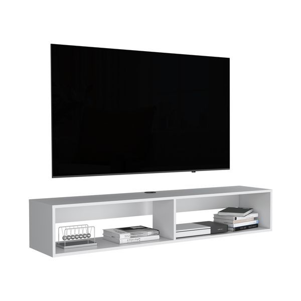 Warrior 59' Floating Tv Stand With Two Open Shelves, Media Compartments And Cable Management White_voghion.com