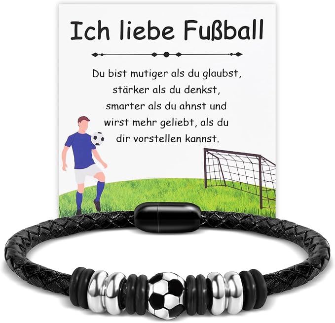 Men's Football Bracelet - Stainless Steel Pendant & Snap-On Leather Wristband (Holiday Gift)_voghion.com