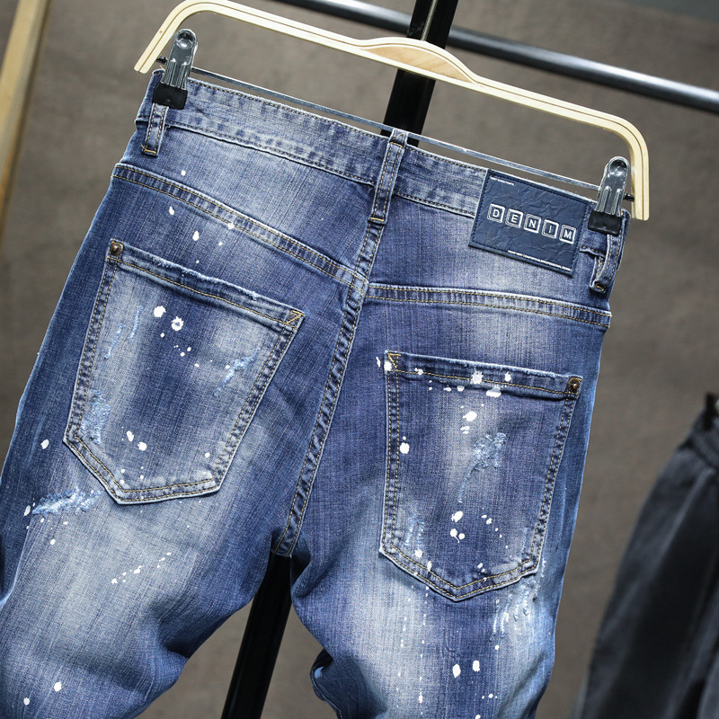 Kot Kolye Canlandırıcı Açık Mavi Yıkıcı Boya Vahşi Açık İplik İnce Kesim Ve Moda Erkek_voghion.com