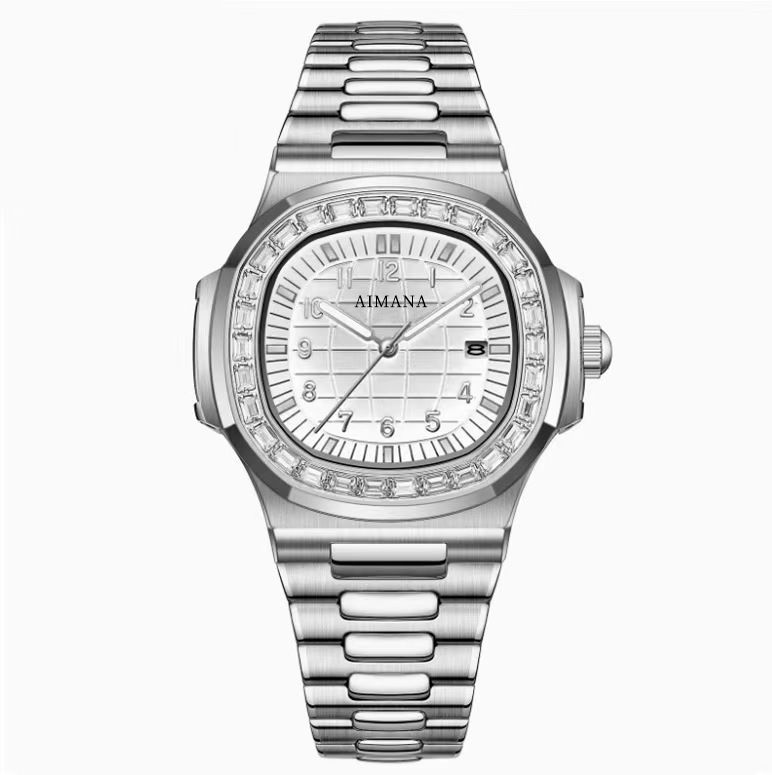 Swiss Style Diamond-Studded Waterproof Nautilus Men's Steel Band Calendar Quartz Watch Live Streaming_voghion.com