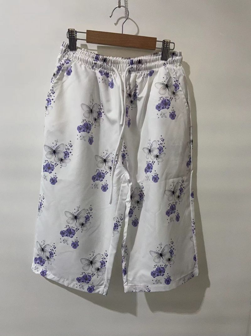 Women's cotton and linen pocket elastic casual pants women's pants quarter pants_voghion.com