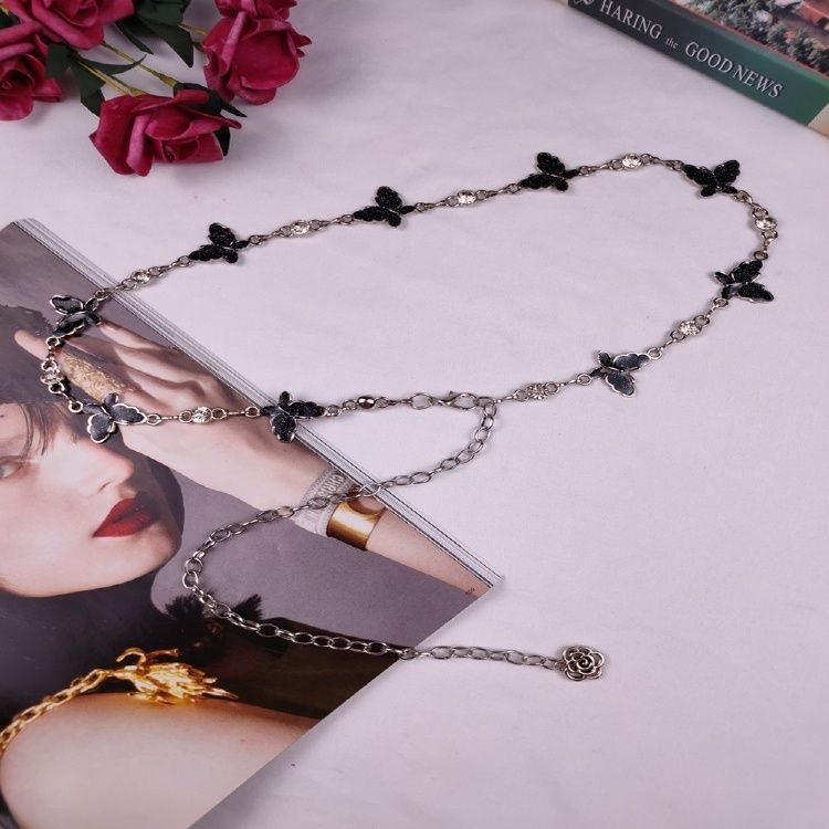 Catena per cintura da donna in metallo con strass a forma di farfalla, regolabile, decorazione per abito, ciondolo a forma di fiore di alta qualità_voghion.com