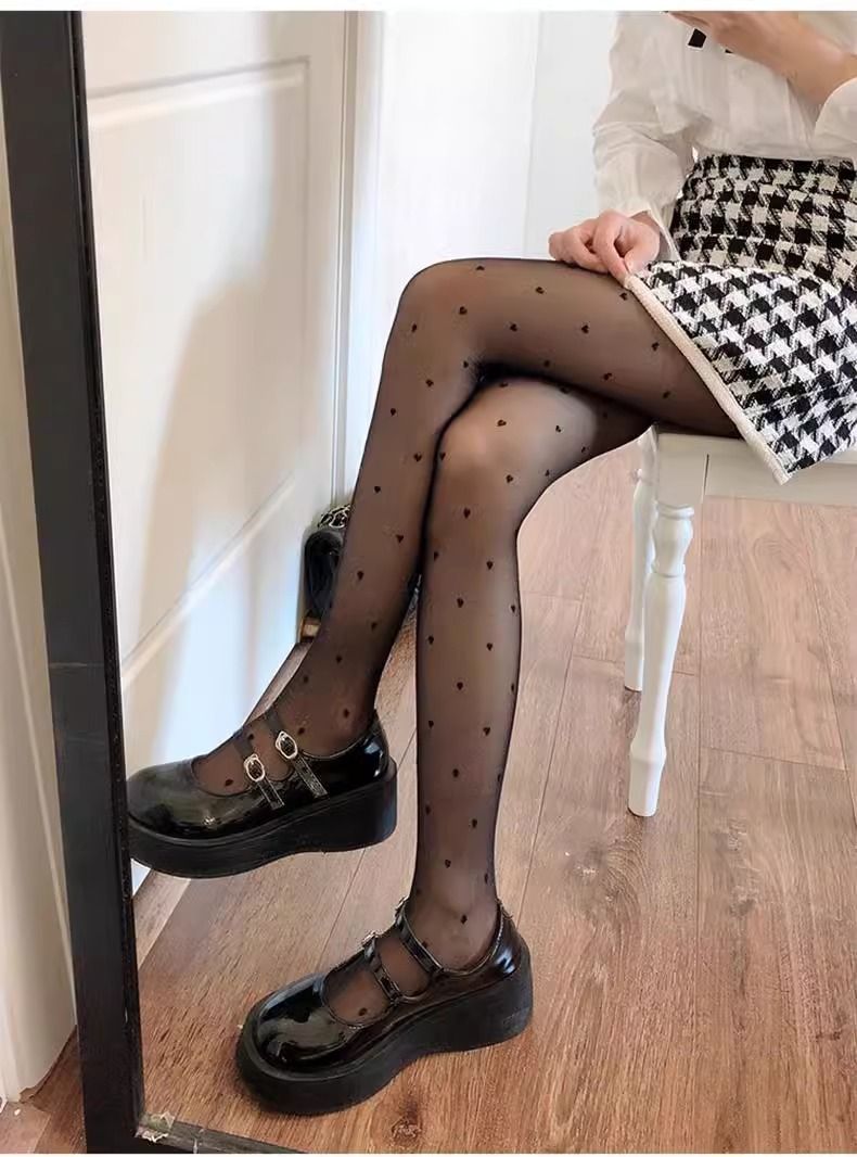 Unisex ultratynde slanke strømpebukser jk sorte polkaprikkede strømpebukser tynde kærlighedsstrømper til kvinder_voghion.com