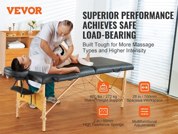 VEVOR Portable Massage Table 28" W, 2 Folding Lightweight Massage Table, 8-Level Height Adjustable Salon Tattoo Bed, Spa Table With Headrest, Armrests, Hand Pallet & Carrying Bag, 600LBS_voghion.com