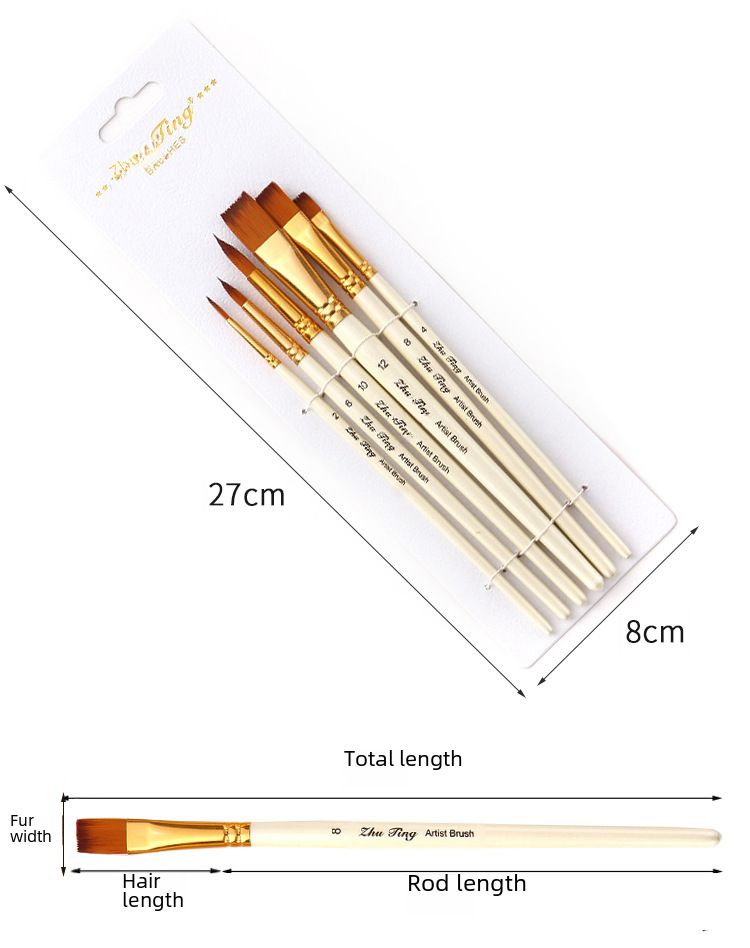 6 linen Rod brush two-color nylon wool watercolor brush student brush set Wholesale_voghion.com