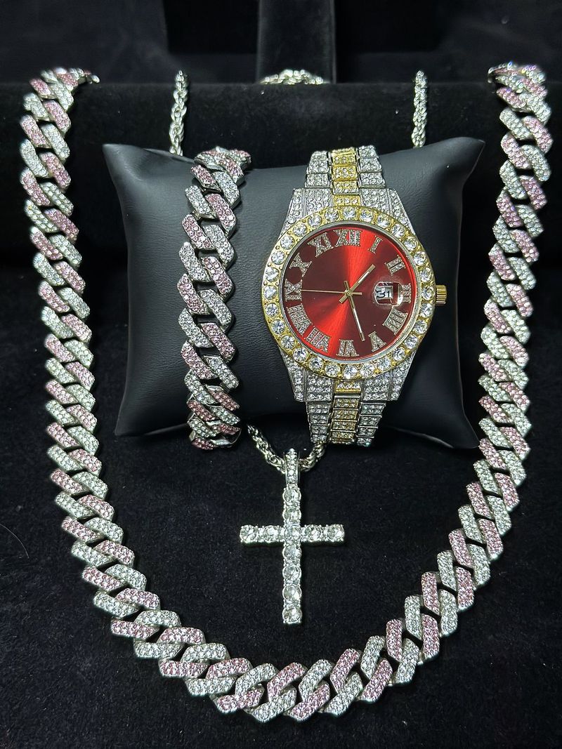 Stilvolles Quarzuhr-Set mit Diamantakzenten und passender Armband-Halsketten-Kombination – perfektes Geschenk für Männer und Frauen_voghion.com