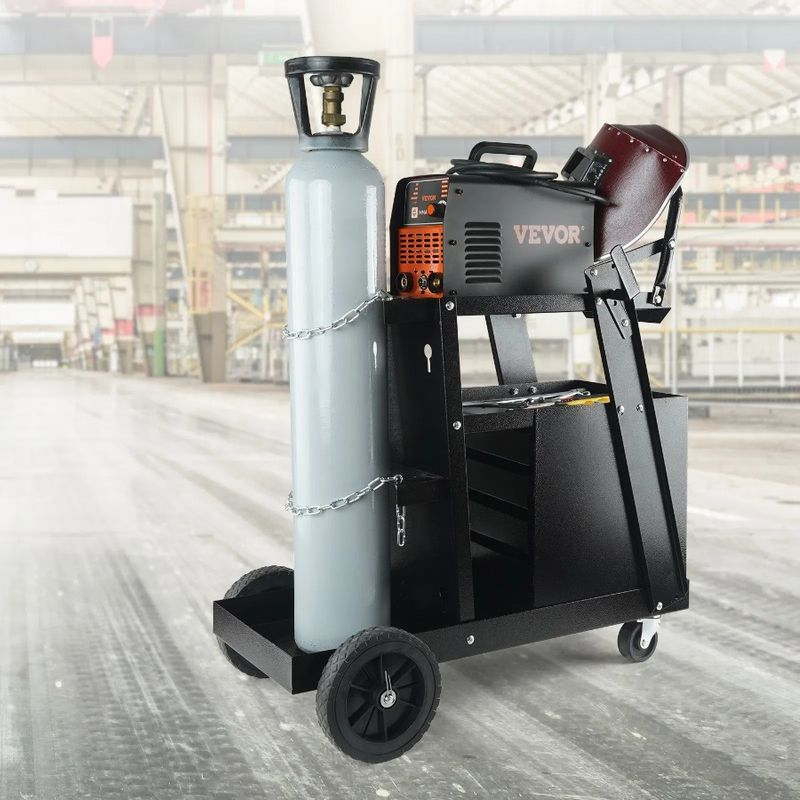 Cart Welding Heavy Cart, 360° Capacity, 2-Tier Swivel LBS With Weight Storage 265 Drawers Safety Chains, Wheels, Tank Welder 4_voghion.com