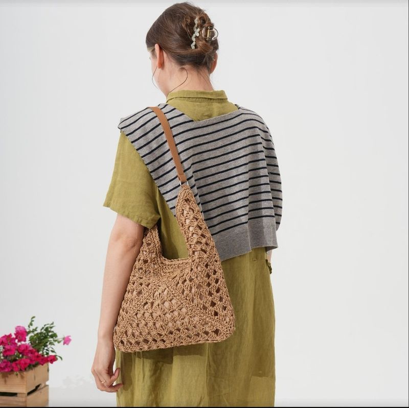 New Color-Block Summer Woven For Women Large Capacity Tote Straw Beach Single Shoulder Underarm Bag_voghion.com