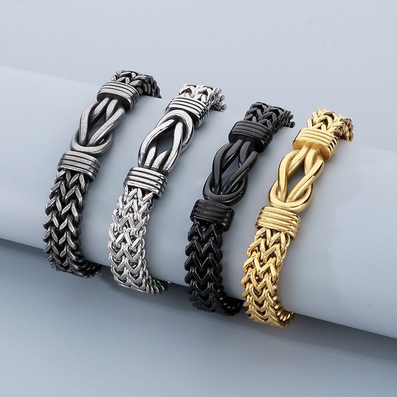 Bracciale da uomo in acciaio al titanio intrecciato con corda - Catena geometrica hipster per stile casual e streetwear - Regalo di gioielli di moda unisex per viaggi_voghion.com