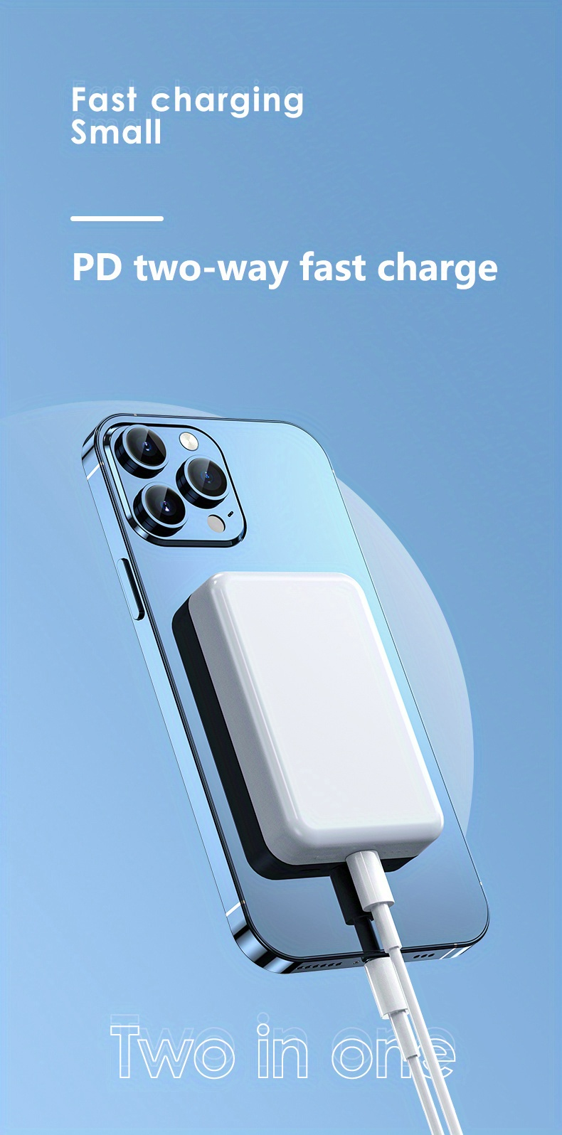 1pc 5000/10000mAh Mobile Power Bank, PD20W Super Fast Charge, Magnetic Suction Wireless Charging Bank, Portable Phone_voghion.com