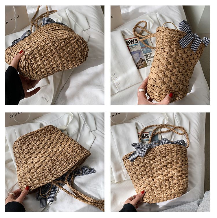 Women’s Bags Beach Straw Bag Women's New Trendy Internet Celebrity Large Capacity Beach Vacation Woven Stylish Shoulder Bucket Bag_voghion.com