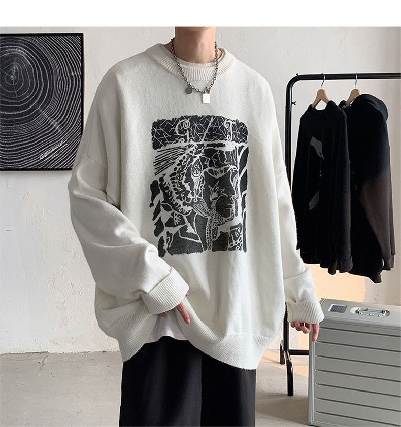 Oversized Knit Sweater – Unisex Crewneck Pullover (M-XXL, Cotton Blend, Textured Jacquard)_voghion.com