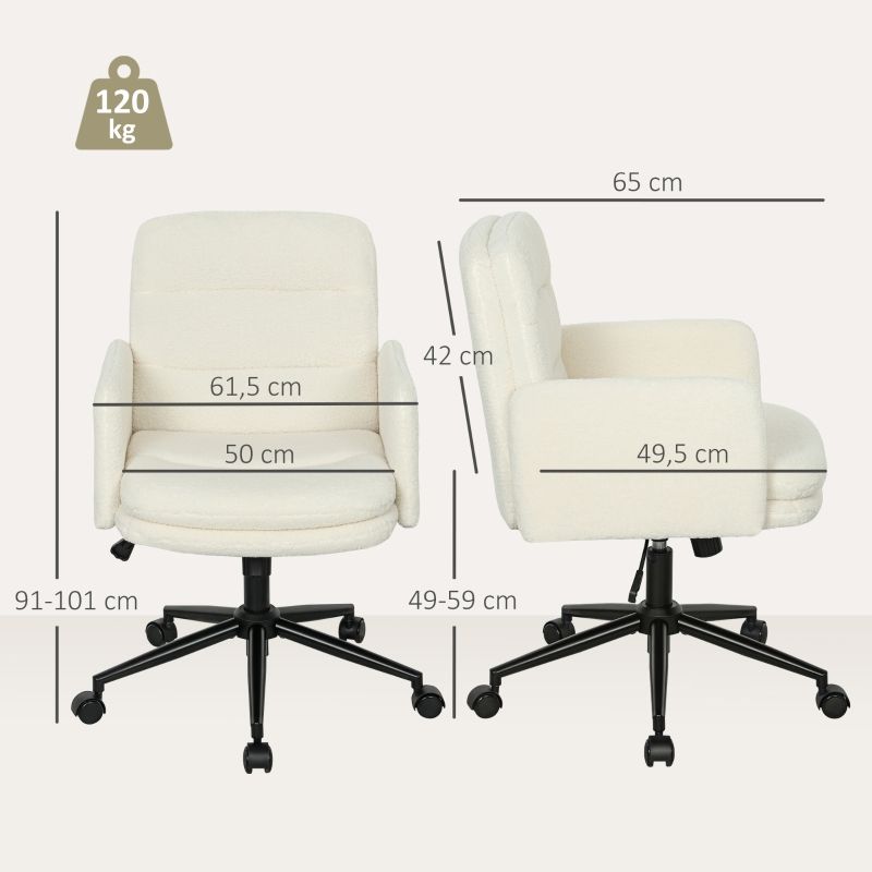 Bürostuhl Mit Stoffbezug, Armlehne, 5 Räder, Drehbar, Cremeweiß_voghion.com