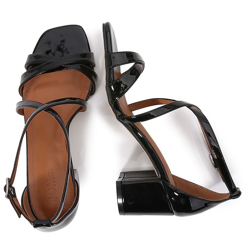 Solid color chunky heels women's new square head cross strap bag with fashion sandals_voghion.com