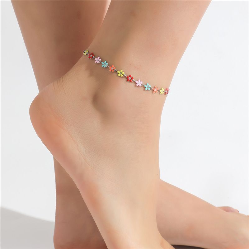 Hot Selling Ins Creative Bohemian Simple Plum Blossom Base Oil Anklet For Women Personalized Body Chain Jewelry_voghion.com