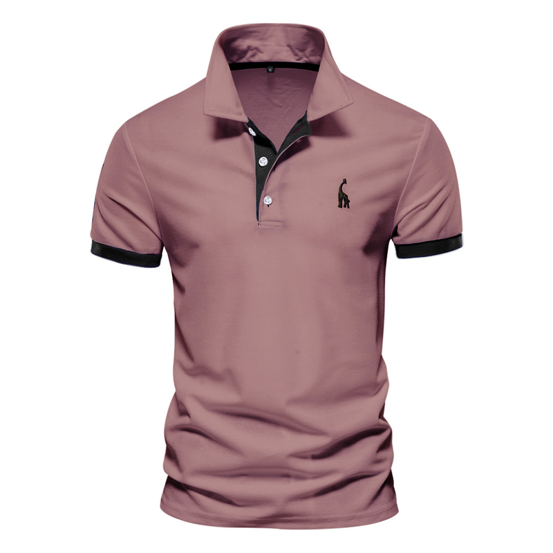 Grenzüberschreitendes heißes, mit Rehkitz besticktes Poloshirt mit kurzen Ärmeln und rotem Mesh-Revers für Herren-T-Shirt im Großhandel_voghion.com