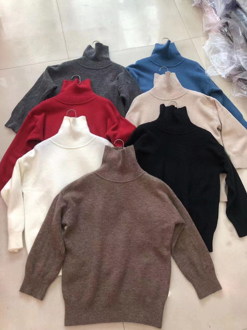 Women's High Neck Sweater Soft Cashmere Blend Knit Pullover Oversized Casual Turtleneck Top In 9 Colors (White, Black, Wine Red, Mocha, Etc.)_voghion.com