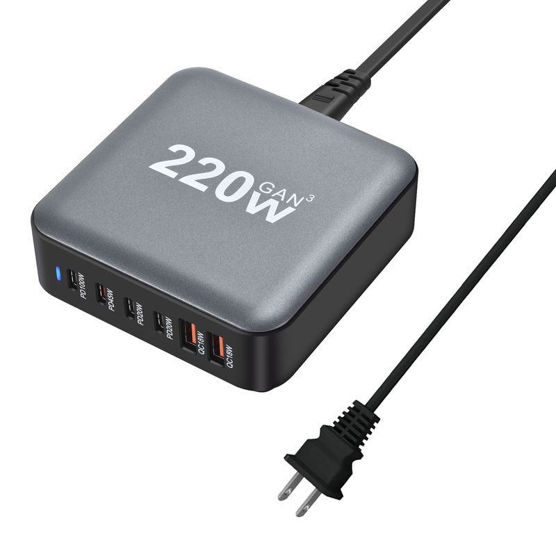 syct 220W Multi-Port Desktop PD Charger GaN Fast Charging Adapter_voghion.com