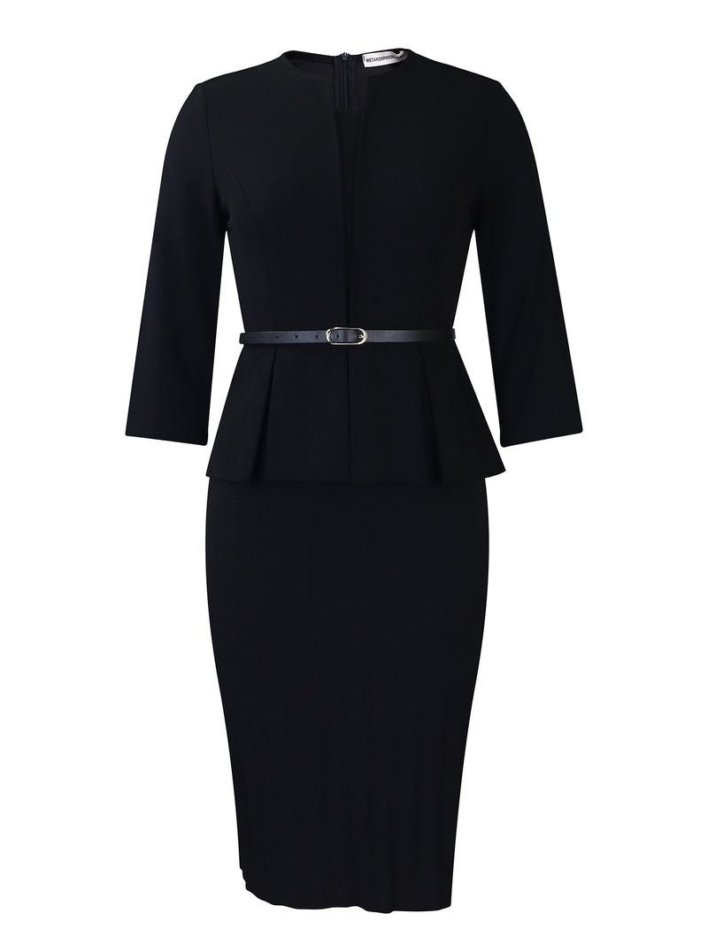 Women's Clothing V Neck Ruffled High Waist Slim OL Commuter Pencil Skirt_voghion.com