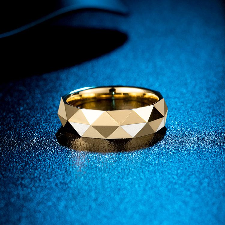 Diamond cut tungsten steel ring Diamond cut tungsten gold men's ring Simple precious metal trendy men's jewelry_voghion.com