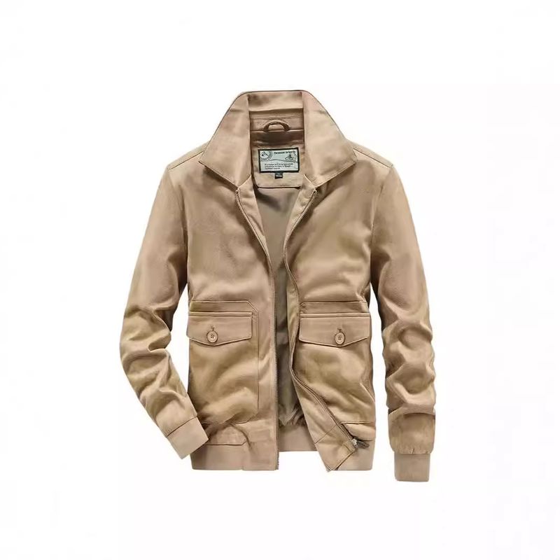 Men's new spring and autumn collar fashionable solid color zipper workwear windproof casual suede jacket_voghion.com
