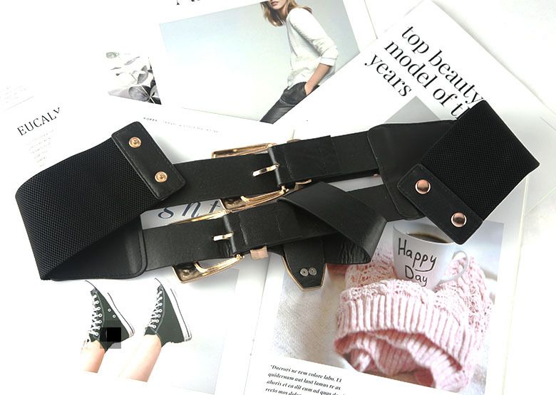 Decorazione con doppio bottone intagliato in metallo con ampia cintura e camicia lunga per donna alla moda elastica dimagrante_voghion.com