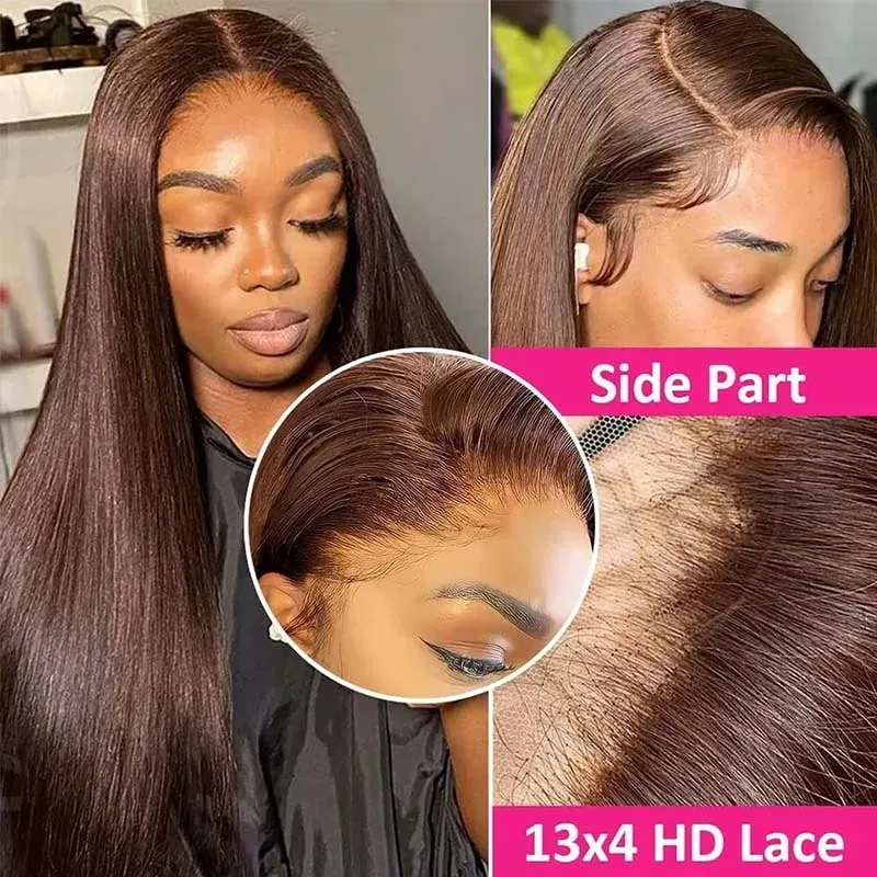 Parrucche frontali in pizzo marrone dritto per capelli umani da donna, parrucca frontale trasparente HD da 30 pollici, capelli colorati pre-pizzicati_voghion.com