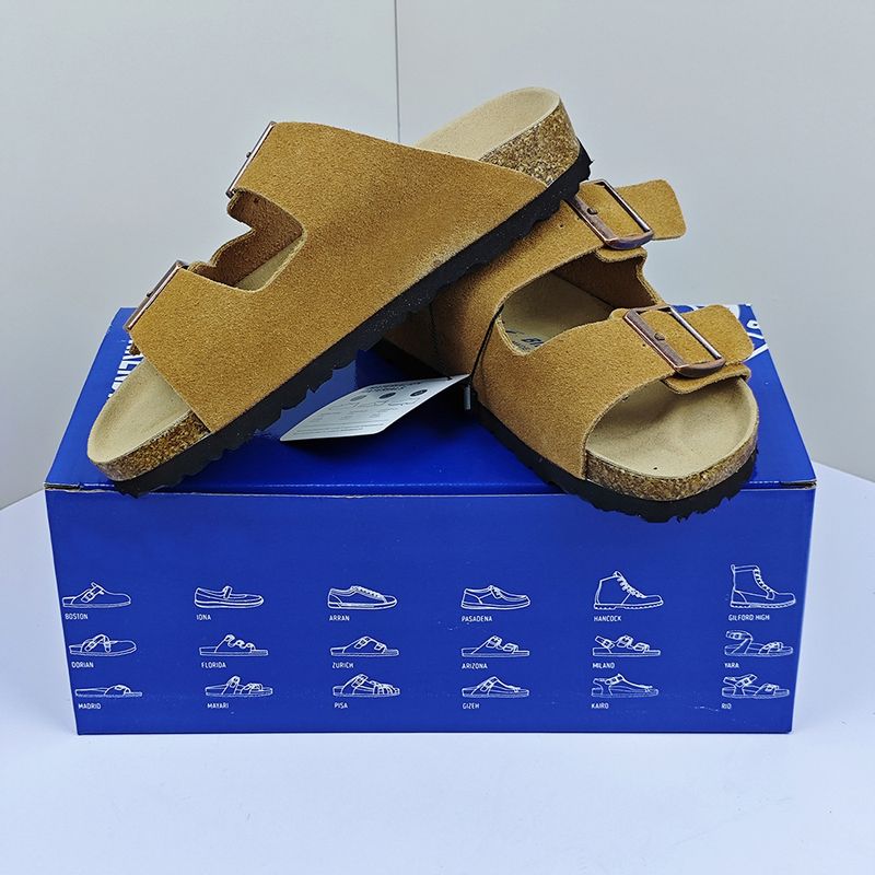 Tofflor Tjocksulor Frostat läder Korkbotten Tofflor Dam Beach Dubbelknäppta sandaler Slides_voghion.com